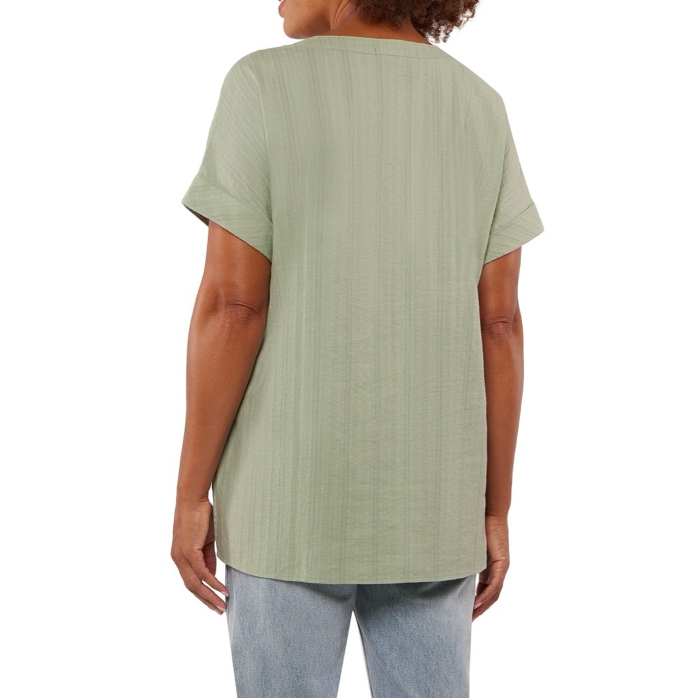👚Matty M Green Blouse with Cuffed Sleeves and Mandarin Collar - Picture 2 of 8